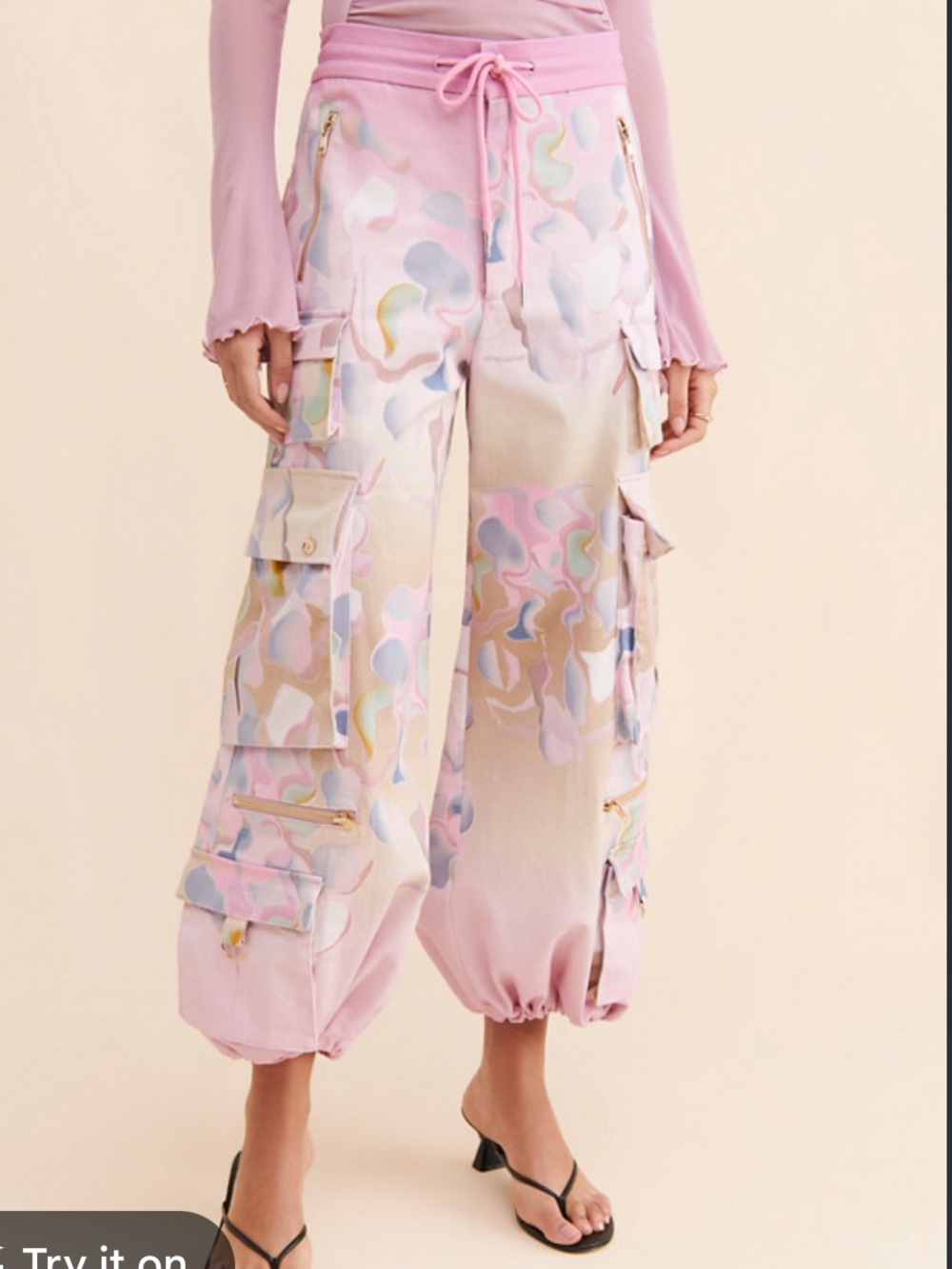 Cynthia Rowley Pink Tie-Dye Cargo Wide-Leg Pants - Picture 4 of 6